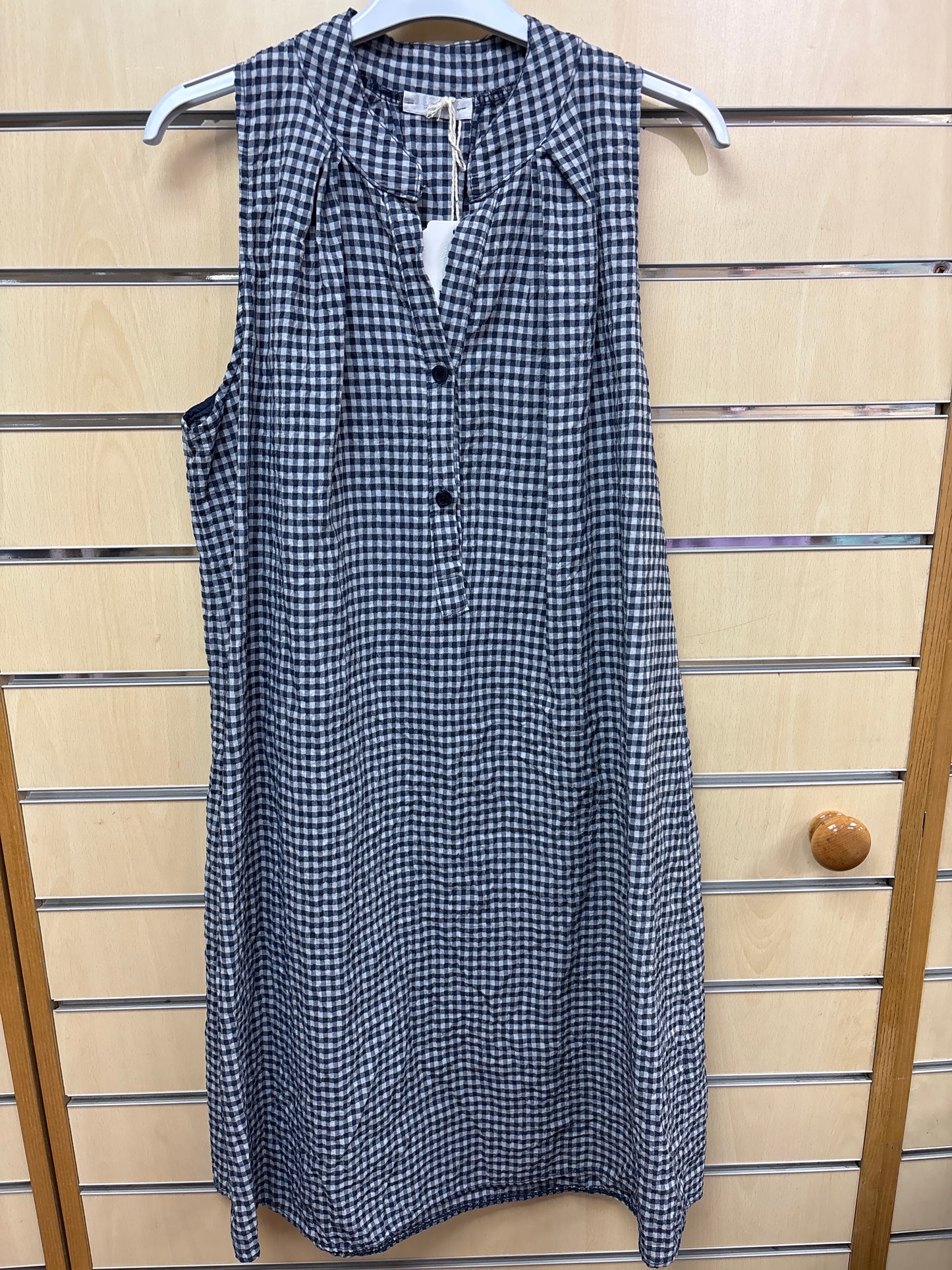 Button Gingham Strappy Dress in Navy