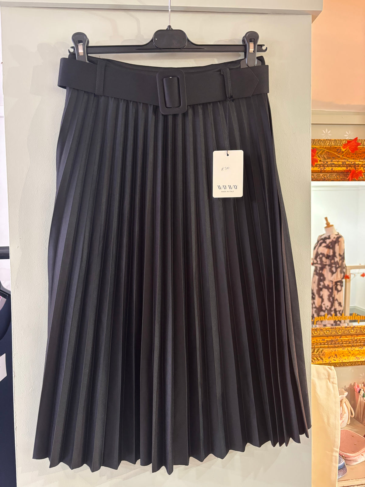 Belted Pleated Skirt in Black
