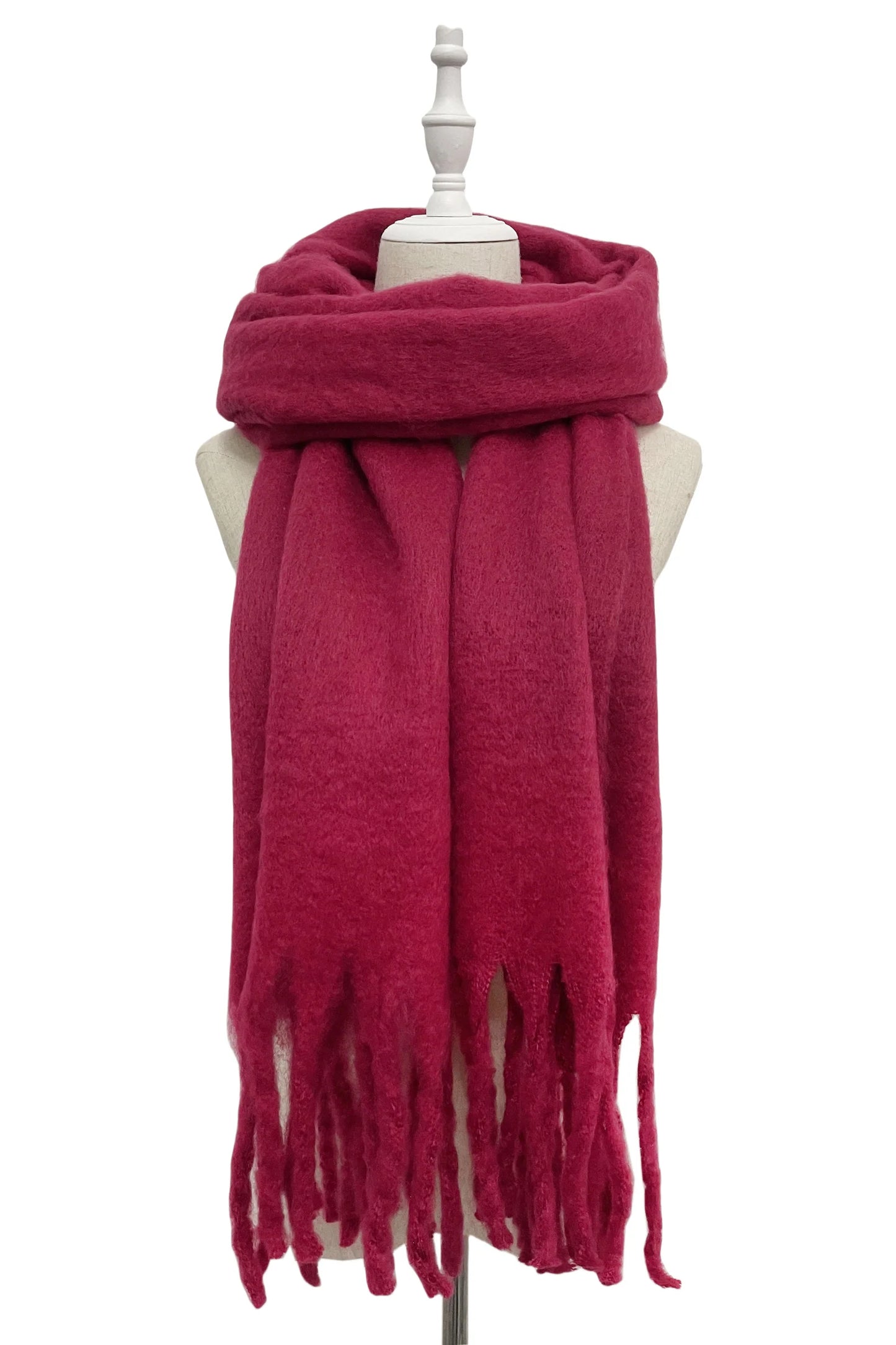 Cosy Plain Blanket Tassel Scarf in Berry Pink