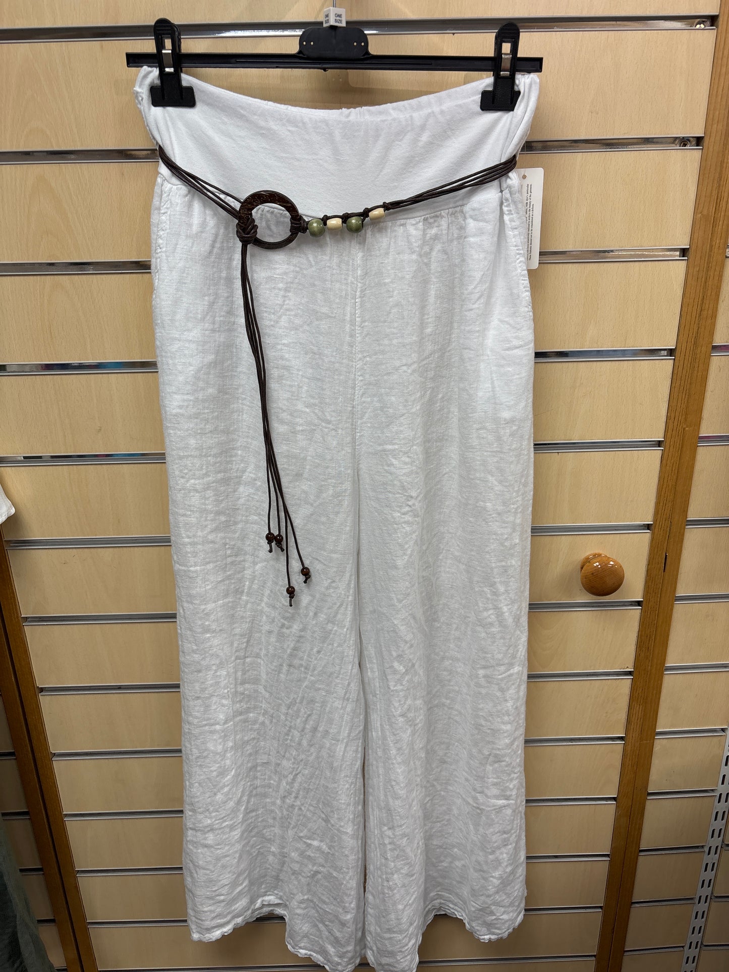 Belted Linen Trousers in White