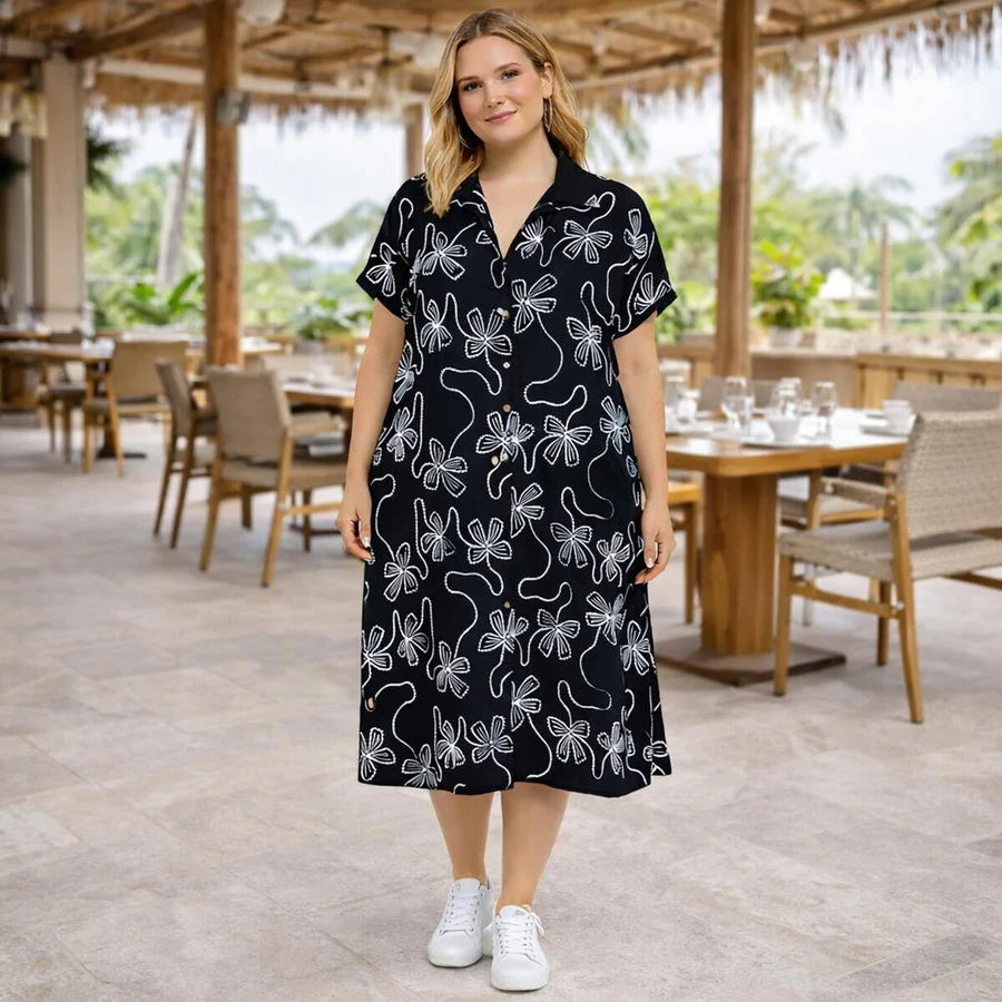 Breathable Cotton Silk Blend Premium Embroidered Summer Dress in Black | One size UK 12–22 (Copy) (Copy) (Copy)