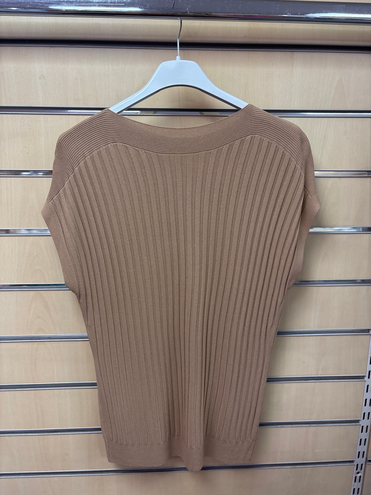 Ribbed Cap Sleeve Top in Tan