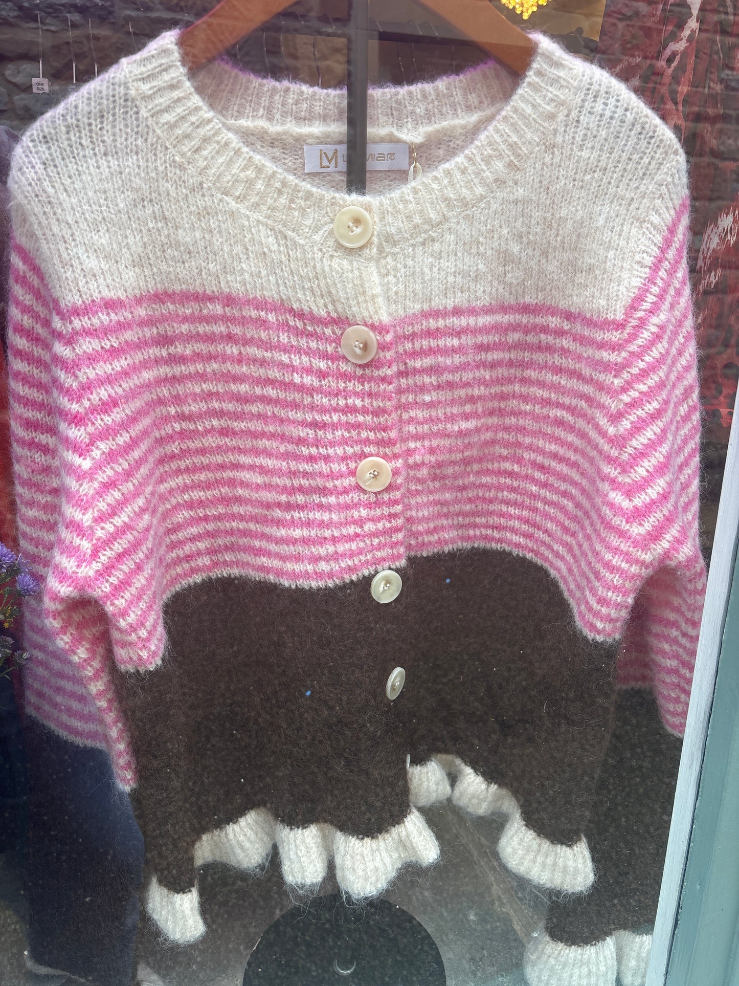 Stripe Wool Cardigan in Pink