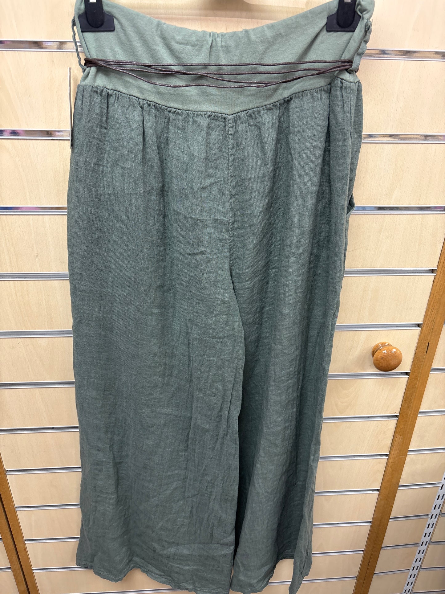 Belted Linen Trousers in Khaki