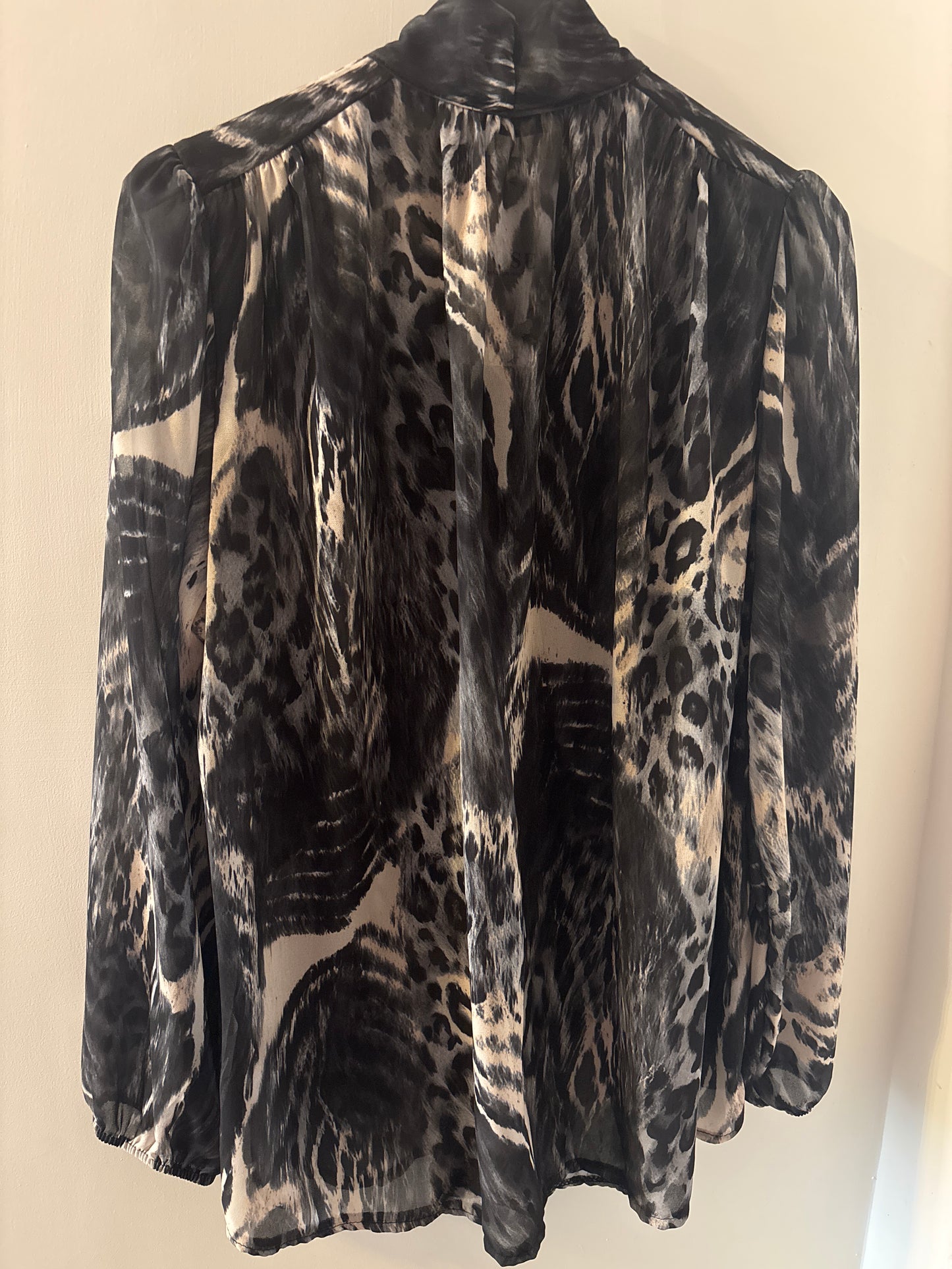 Animal Print Pussy Bow Shirt in Grey
