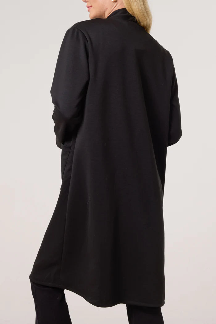 Soft Touch Longline Open Jacket with Pockets in Black