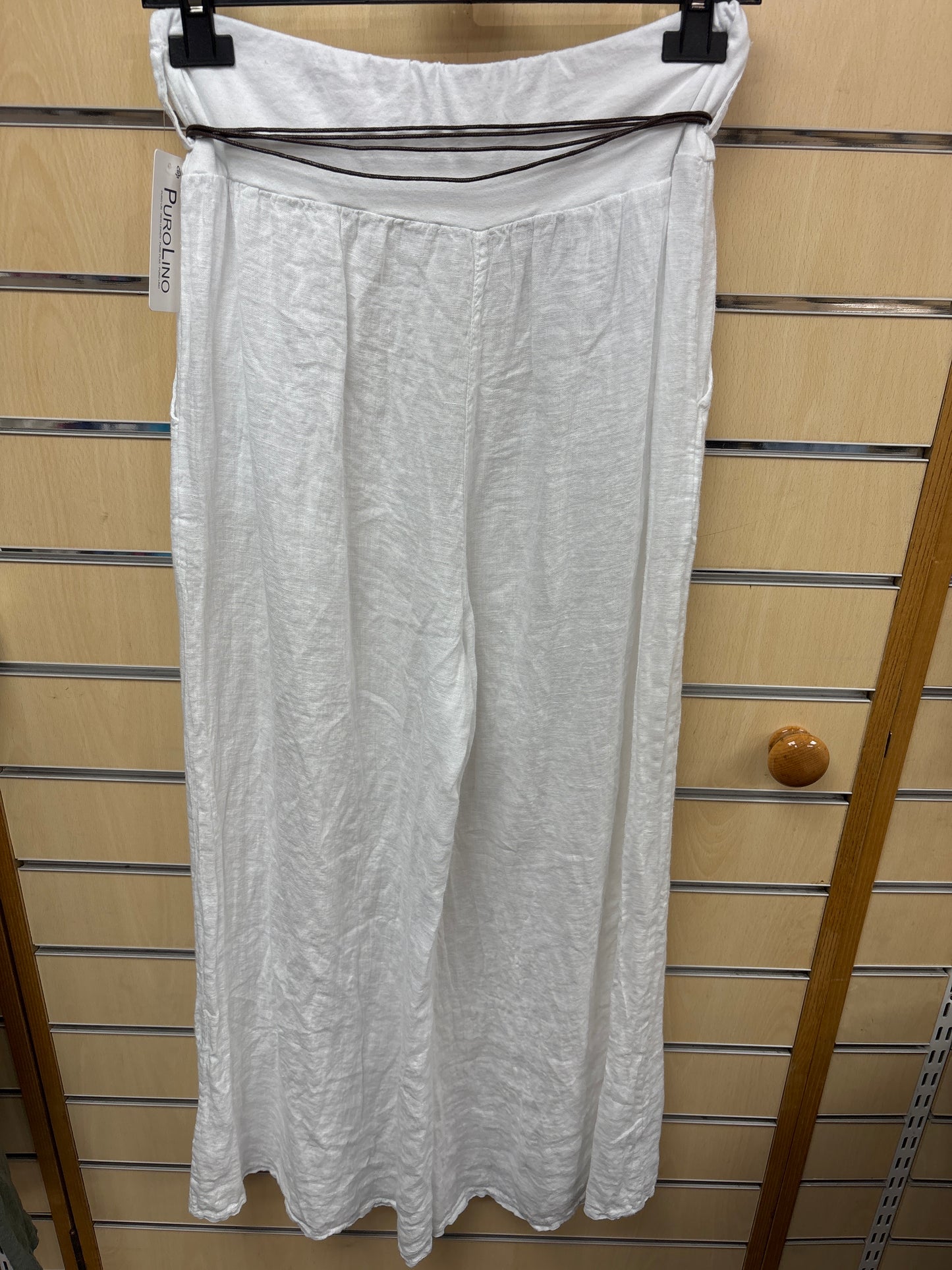 Belted Linen Trousers in White