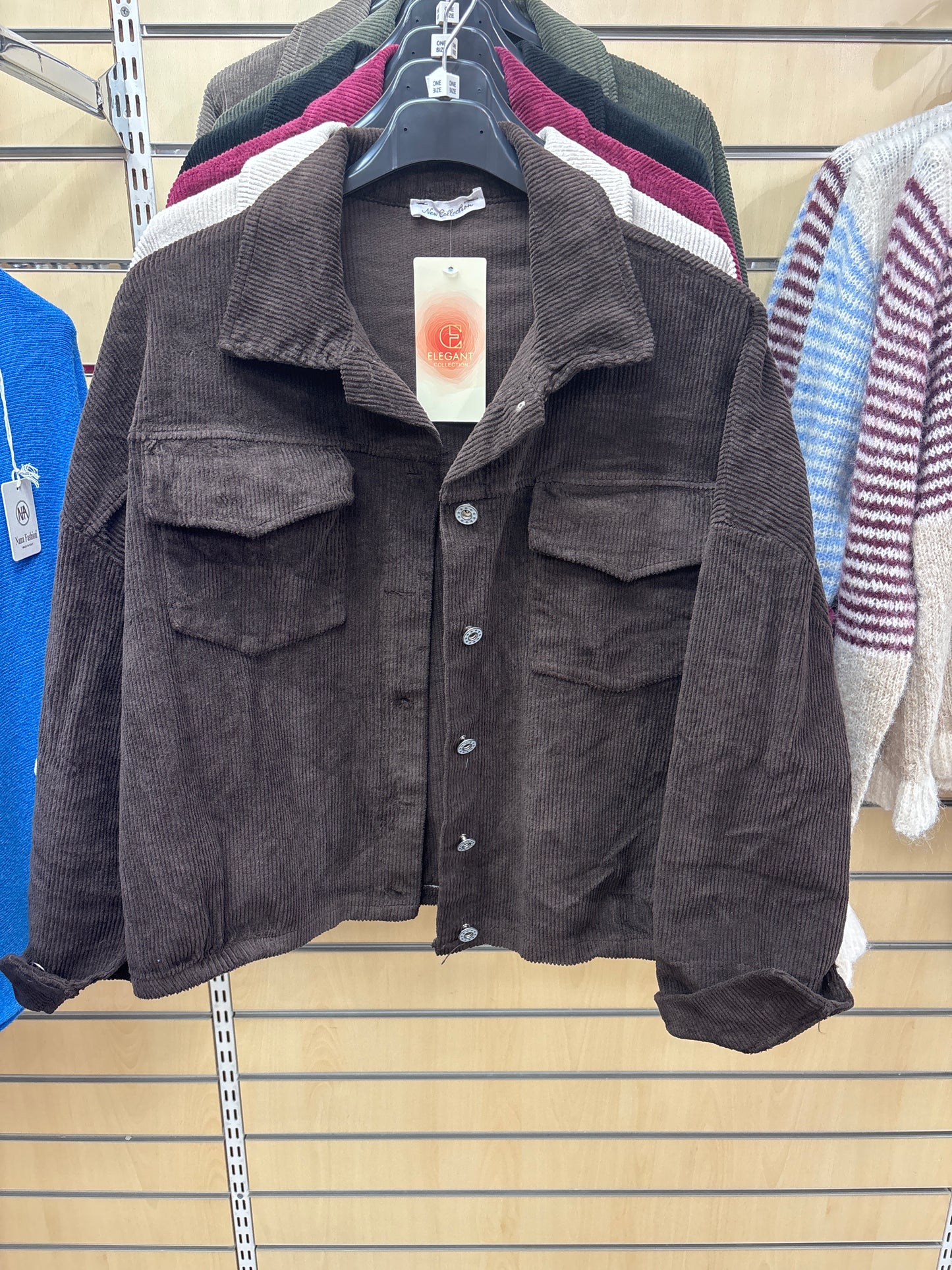 Cropped Cord Jacket with Buttons in Brown