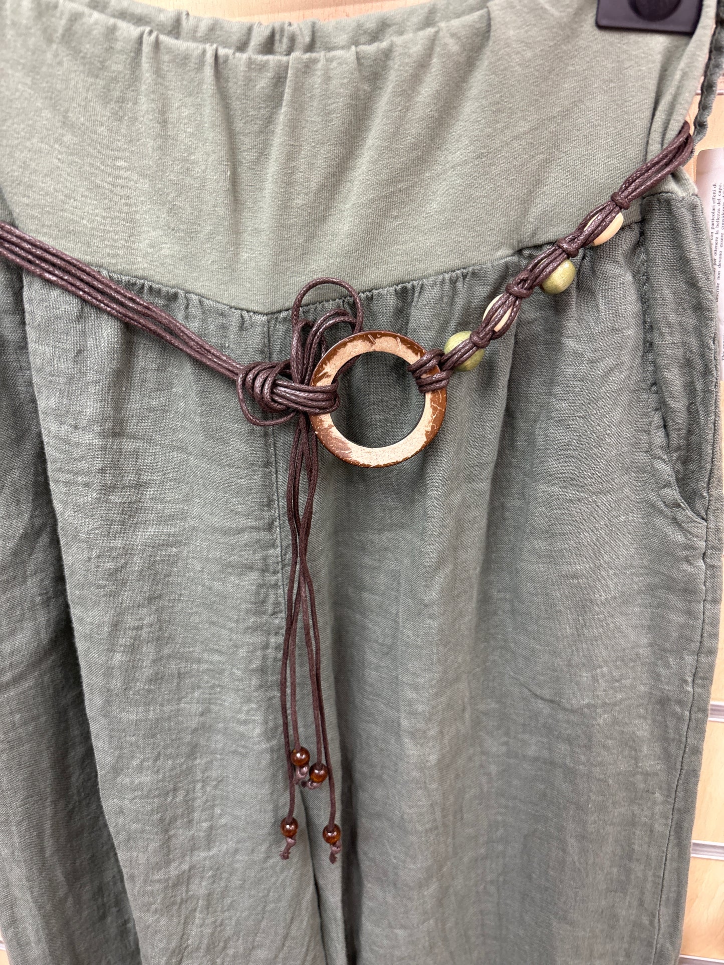 Belted Linen Trousers in Khaki