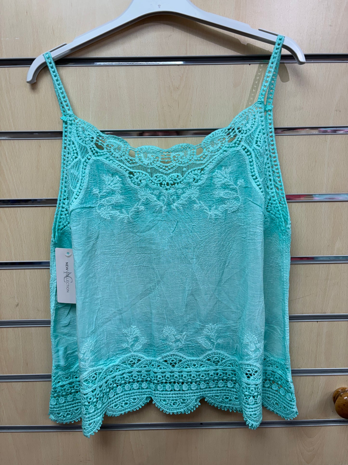 Plain Lace Cami Top in Turquoise