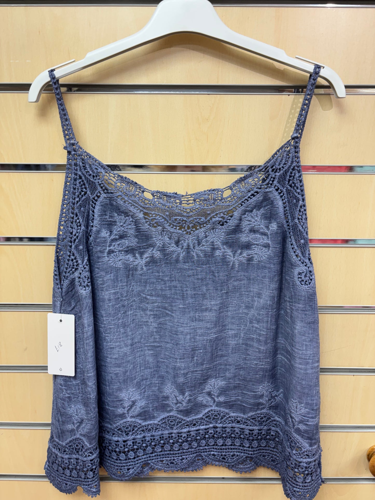 Plain Lace Cami Top in Denim