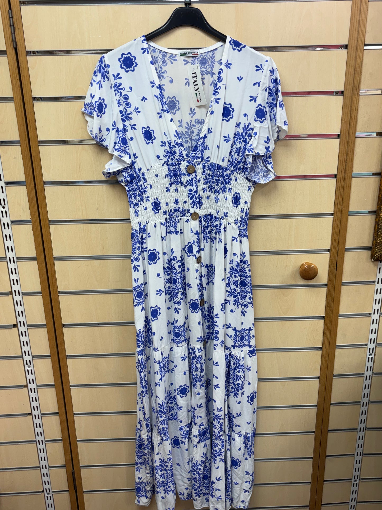 Floral Button Maxi Dress in Blue