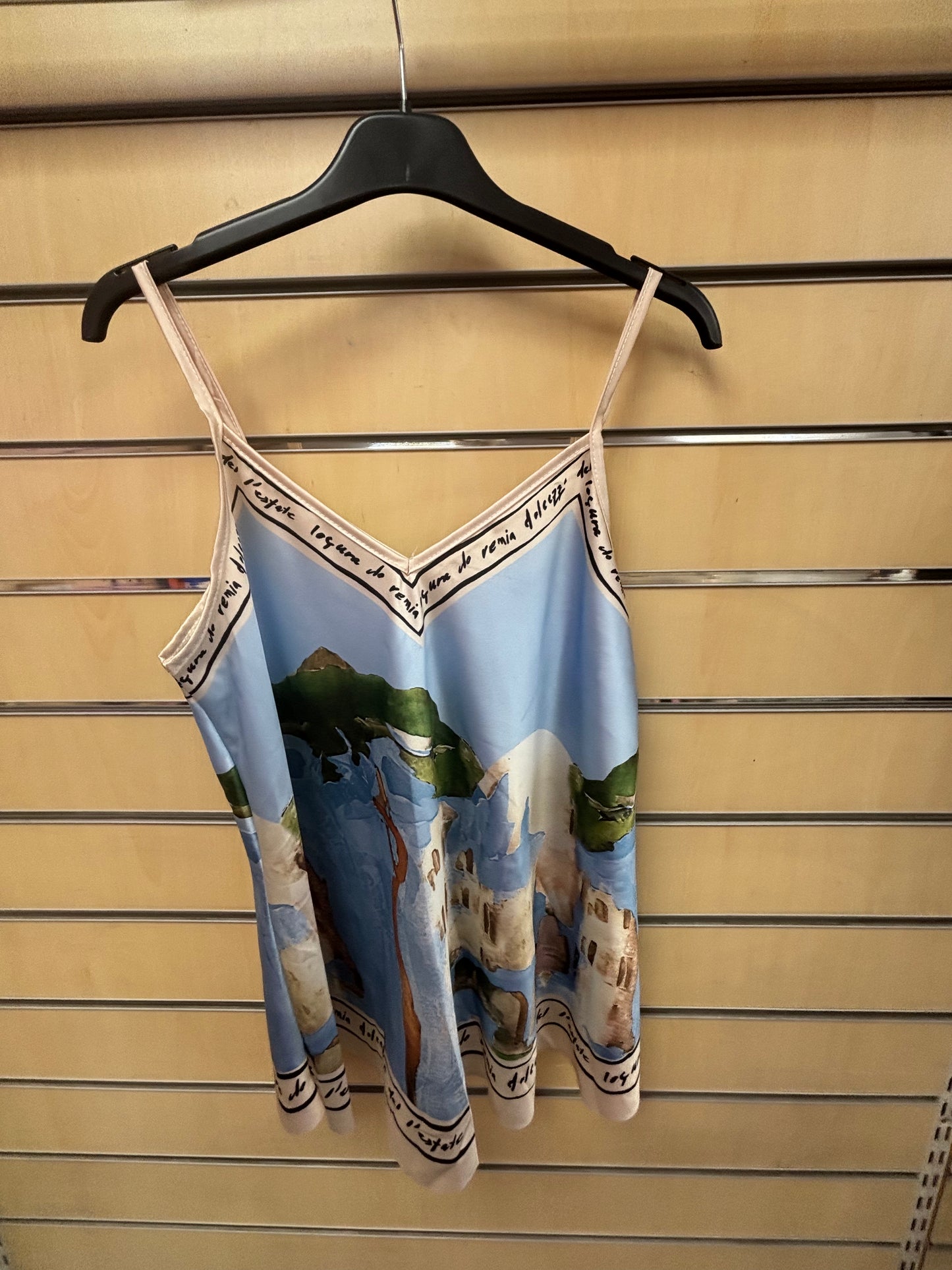 Cami Border Print Top in Light Blue