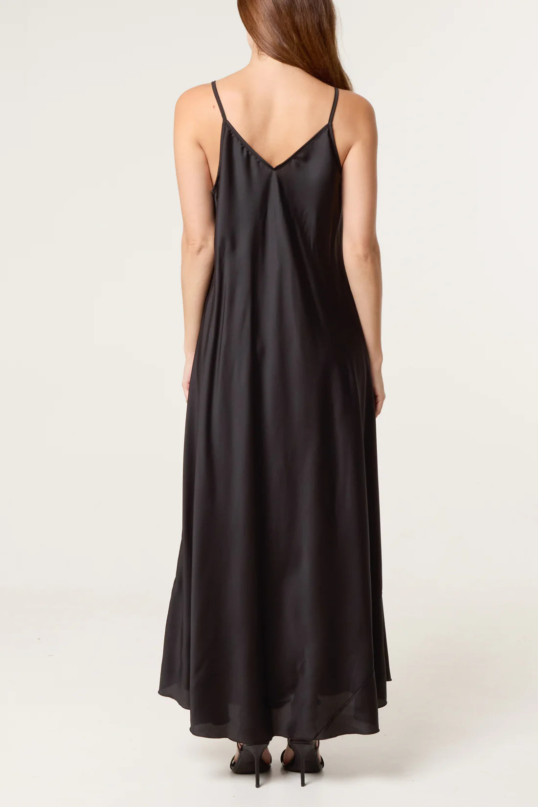 Open Knit Top and Satin Dress Set in Black