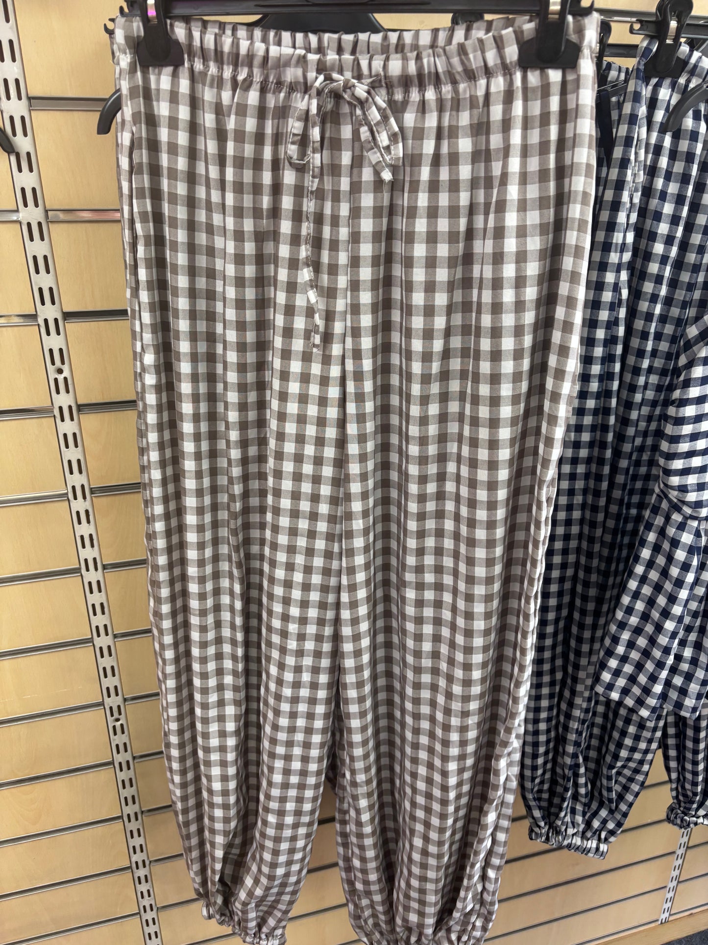 Gingham Top and Trouser Set in Taupe