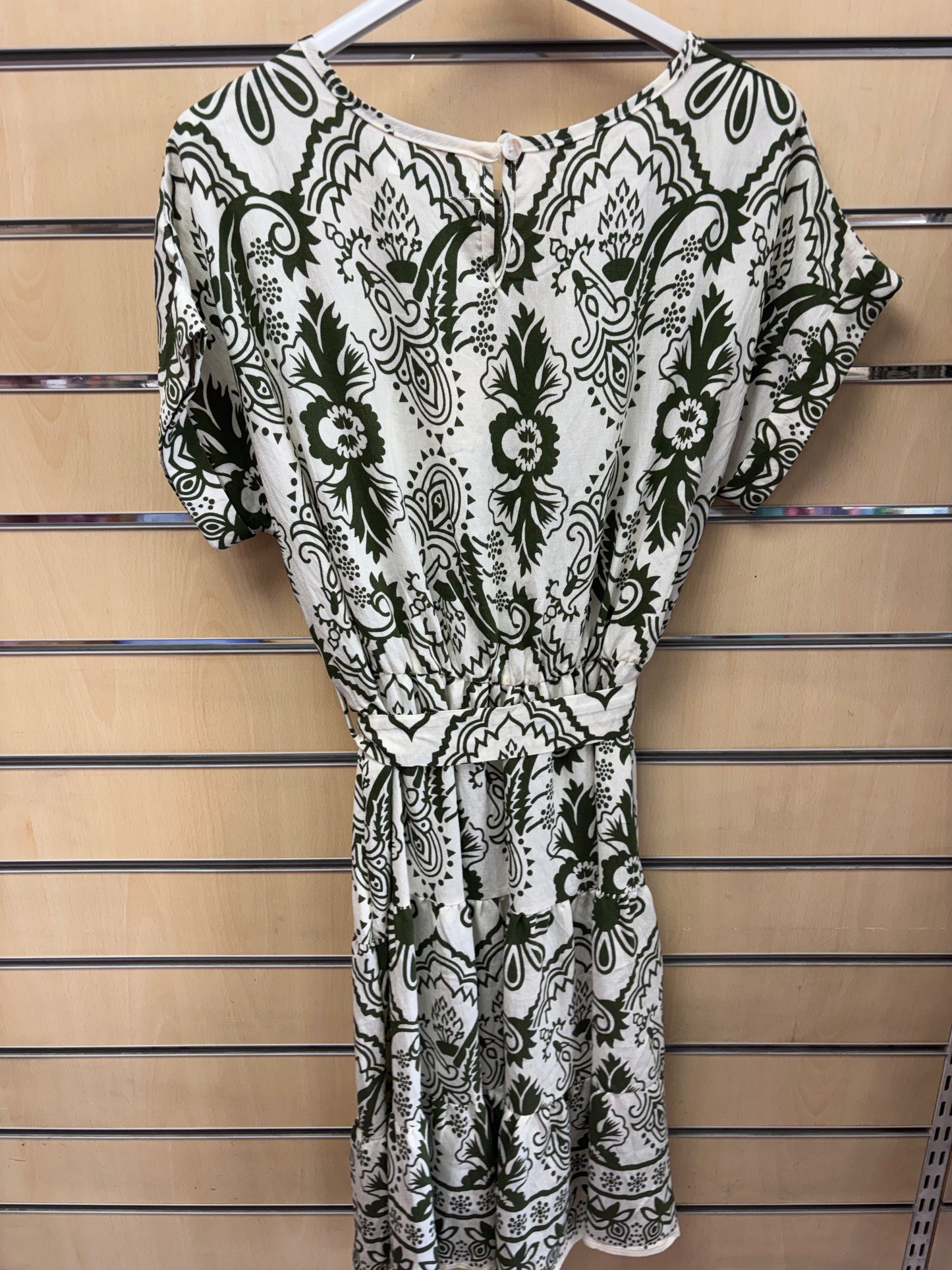 Belted Pattern Summer Dress in Black