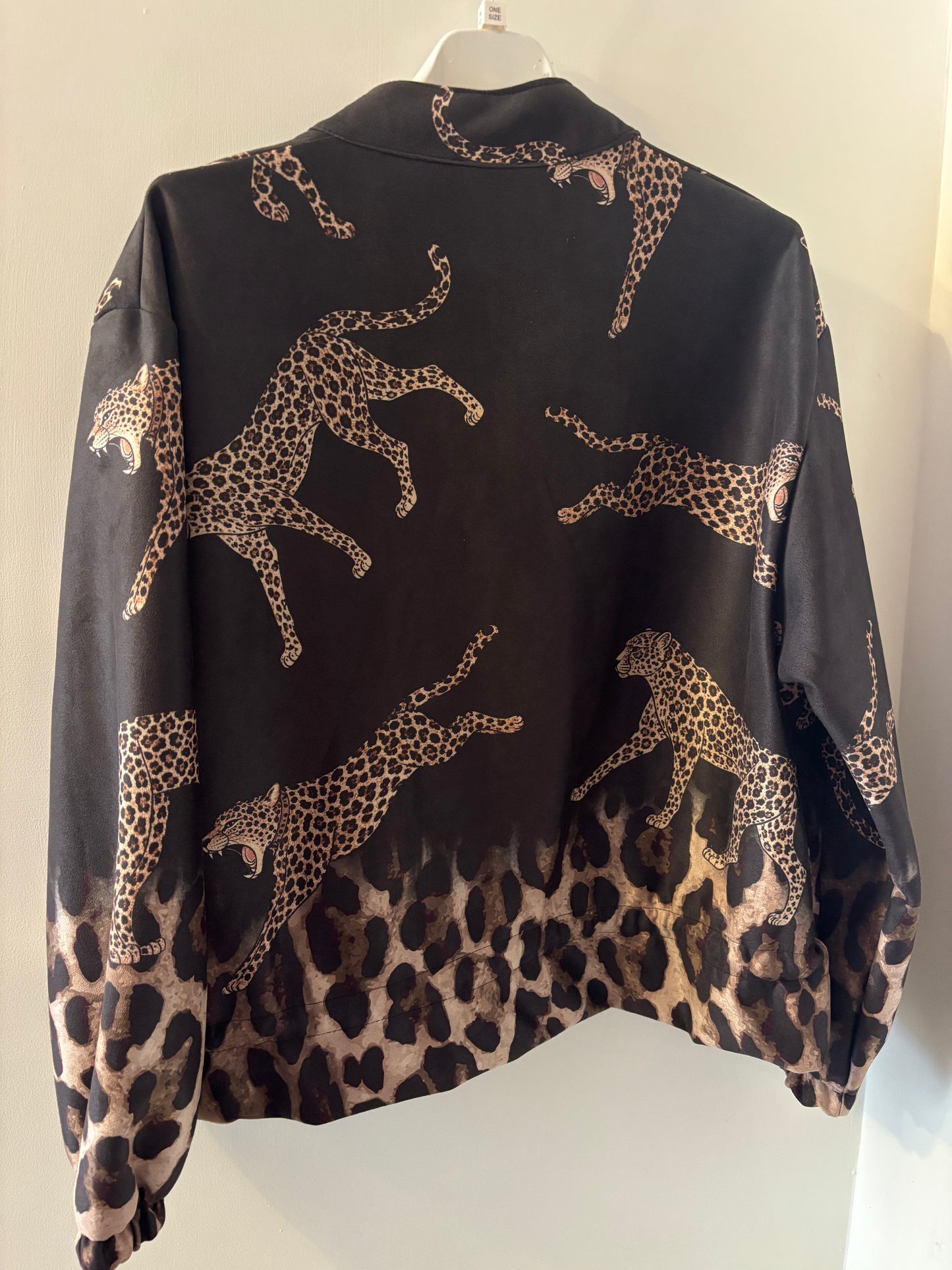 Suede Effect Leopard Bomber Jacket in Black