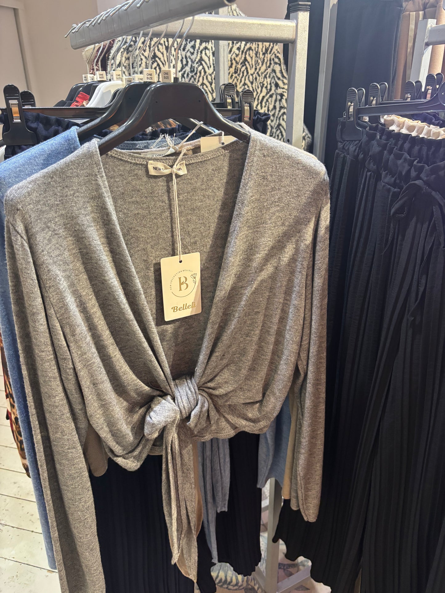 Tie Cardigan in Grey