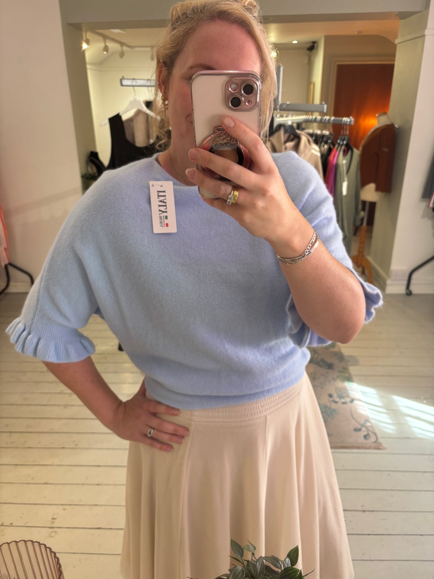 Frill Sleeve Jumper in Light Blue