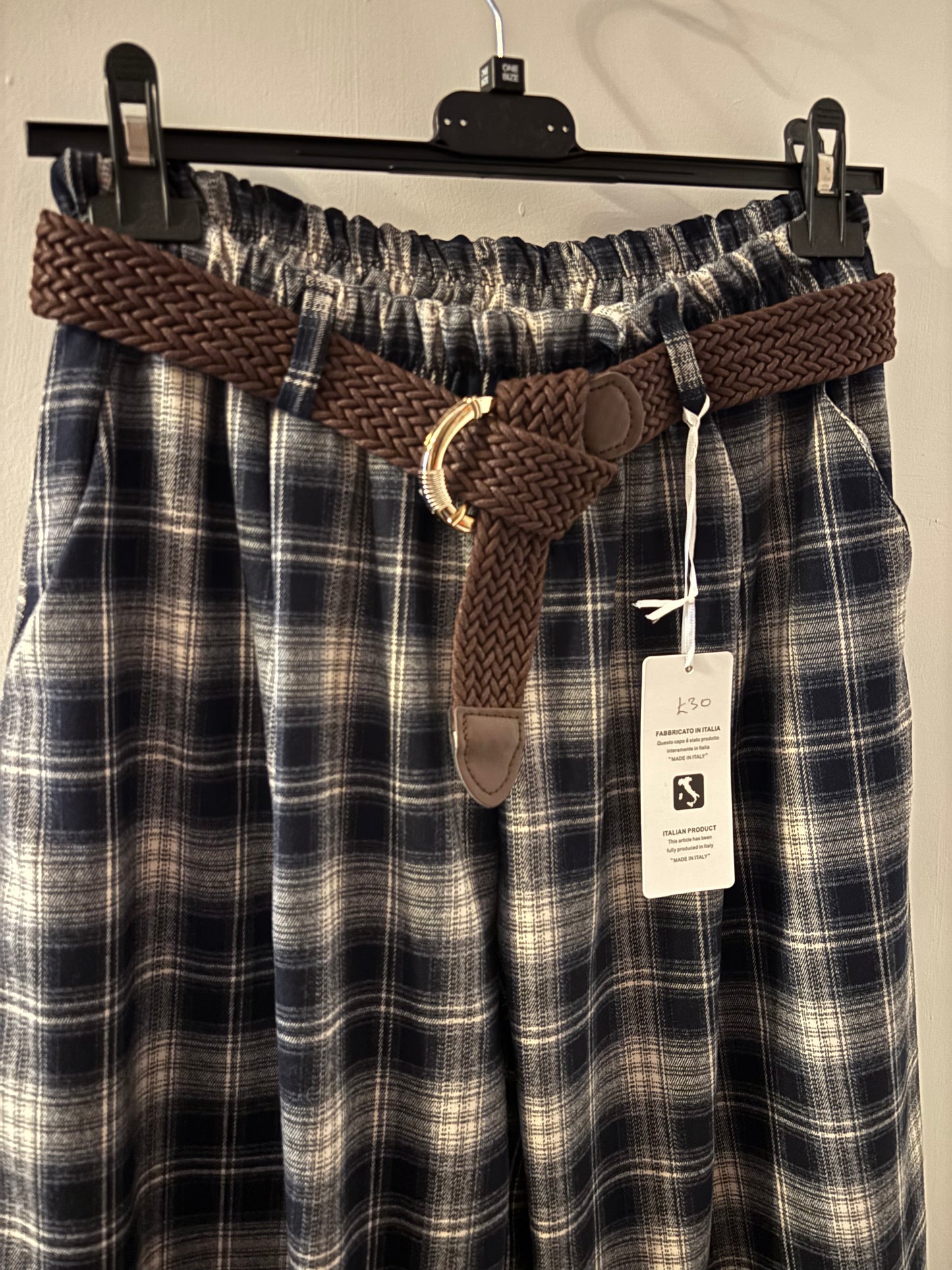 Check Trousers with Belt in Black