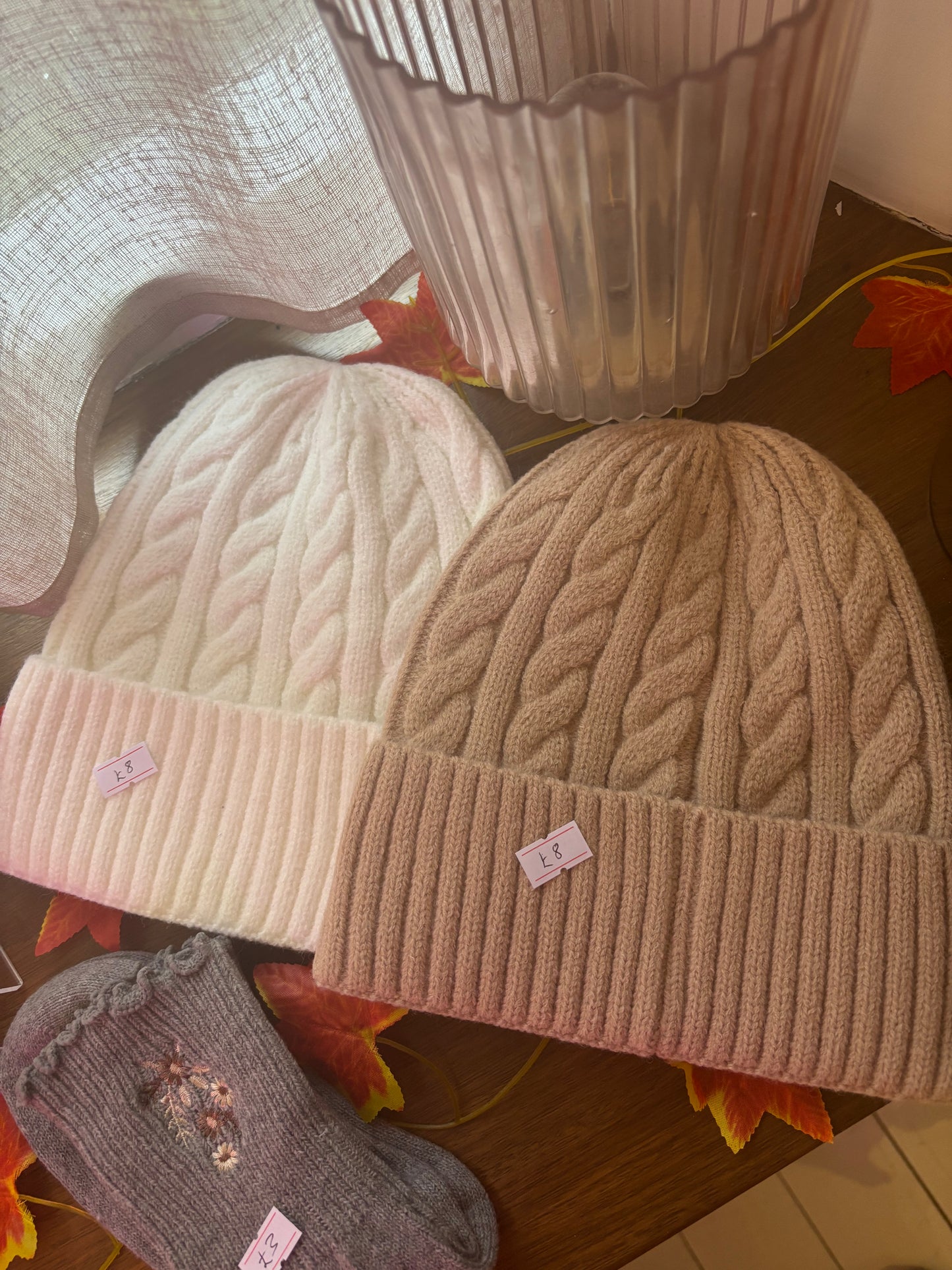 Chunky Cable Knit Hat in Ivory or Camel