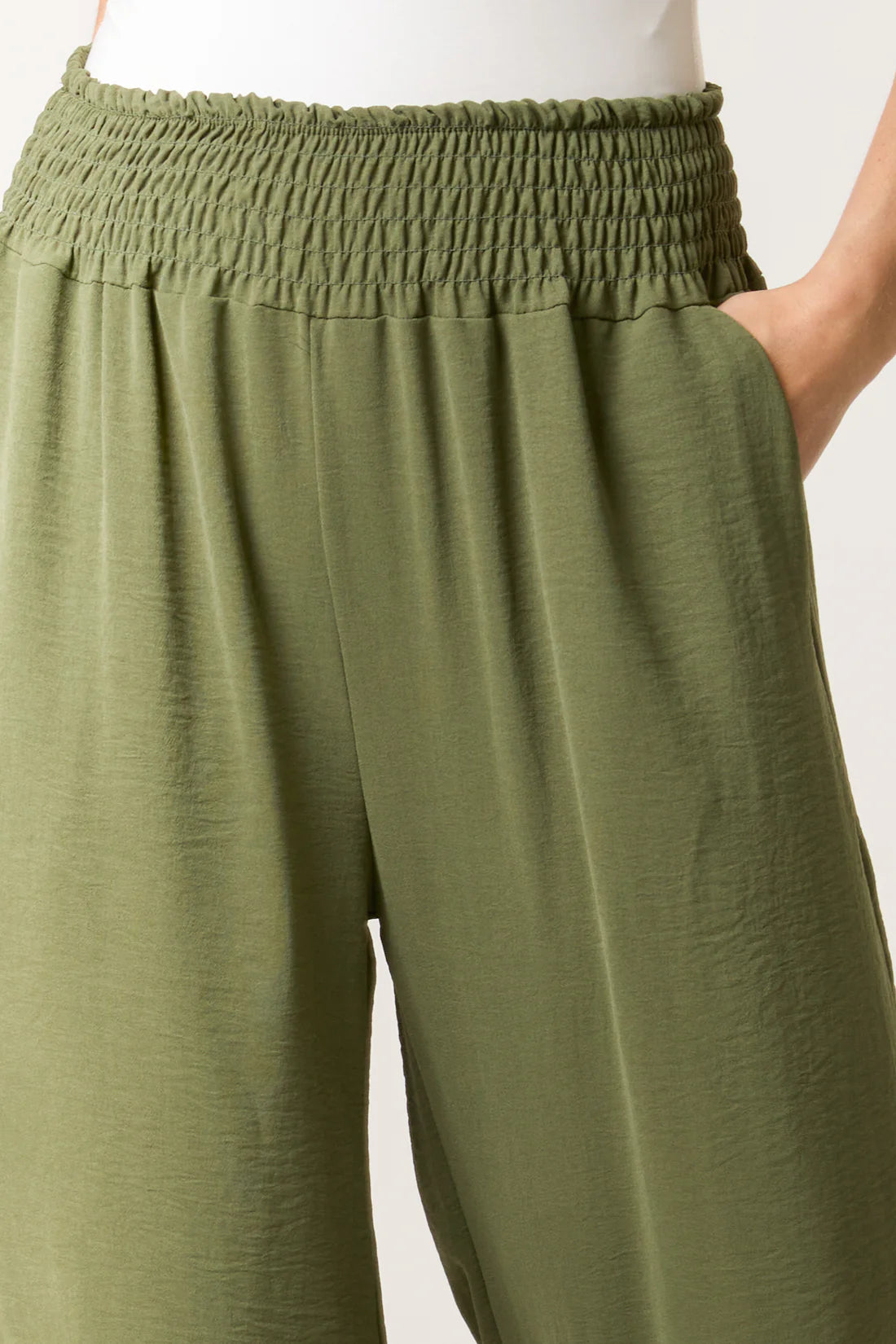 Elasticated Waist Wide Leg Trousers in Khaki