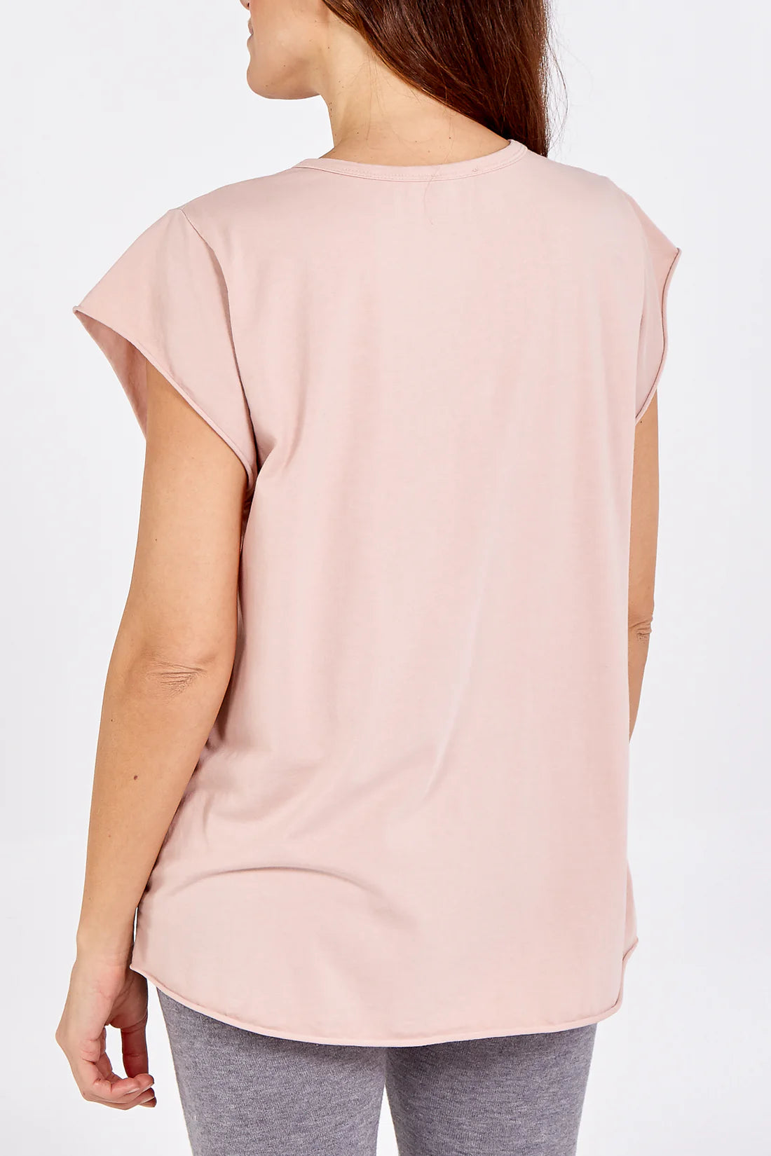 Cap Sleeve High Low Cotton T-Shirt in Blush