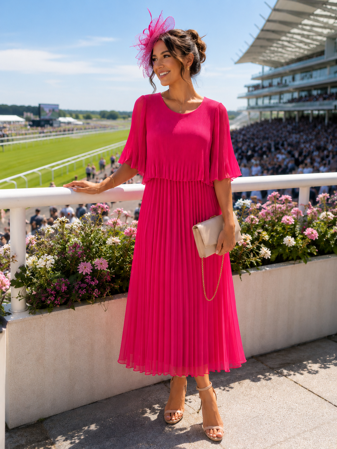 Pleated Dress in Pink | One Size 8-16