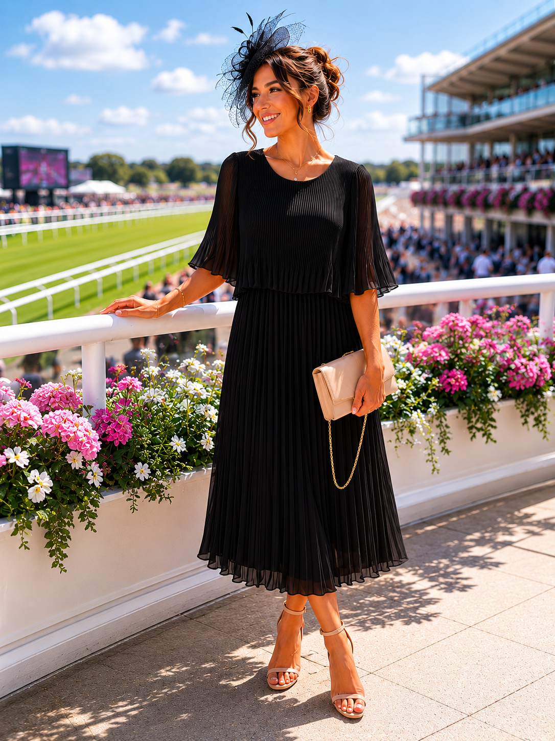 Pleated Dress in Black | One Size 8-16