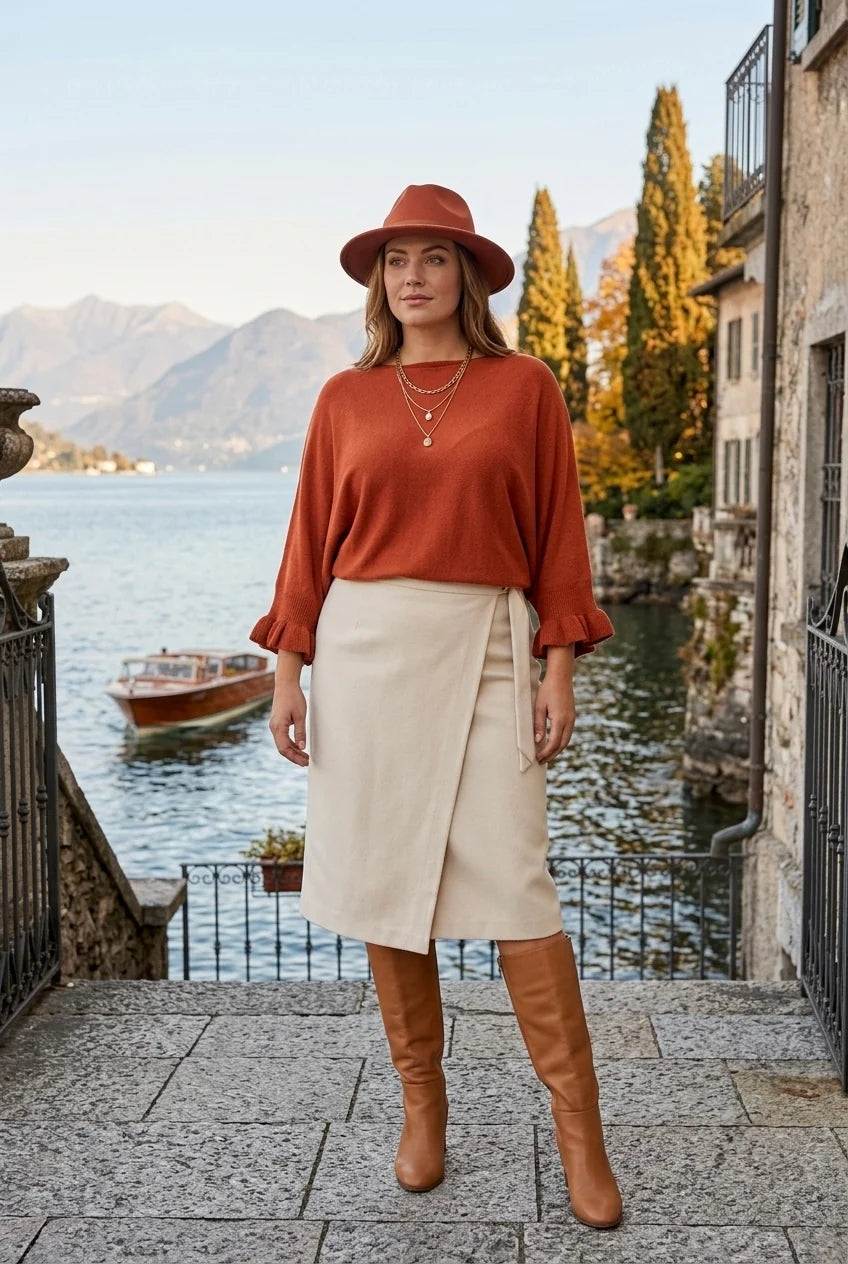Frill Sleeve Jumper in Rust