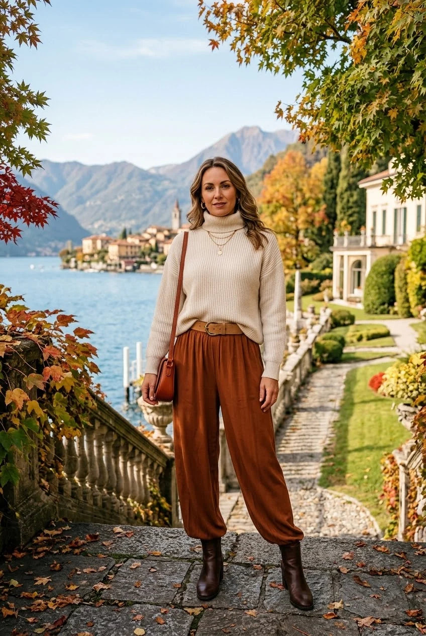 Jersey Elasticated Hem Trousers in Rust
