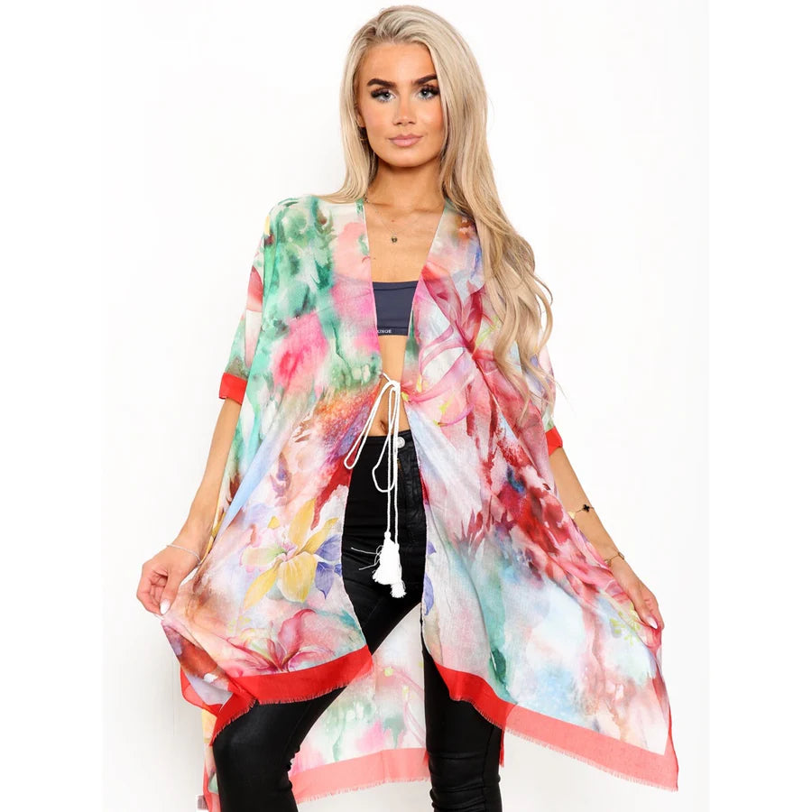 Tie Dye Sheer Kimono in Red