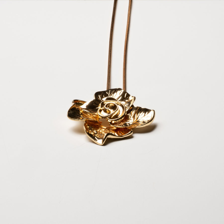 Rose Flower Pendant Long Necklace in Gold Colour