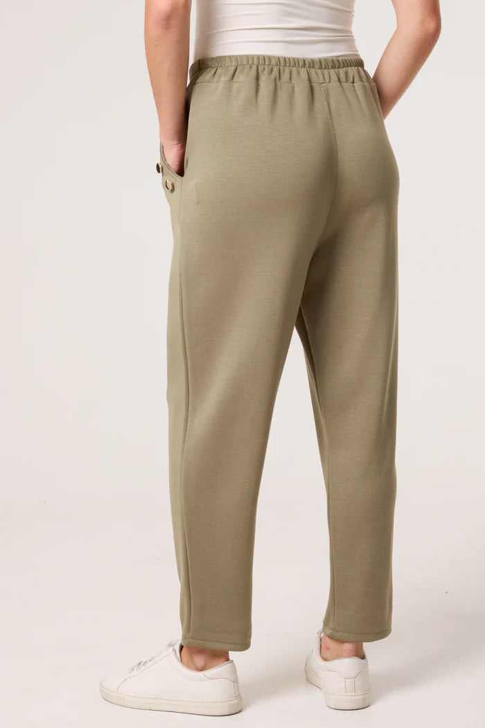 Gold Button Soft Touch Trousers in Khaki