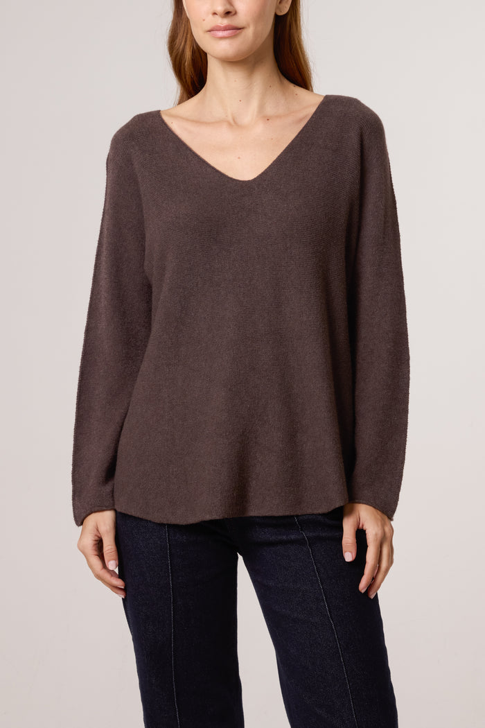 Soft Touch V Neck Jumper in Brown