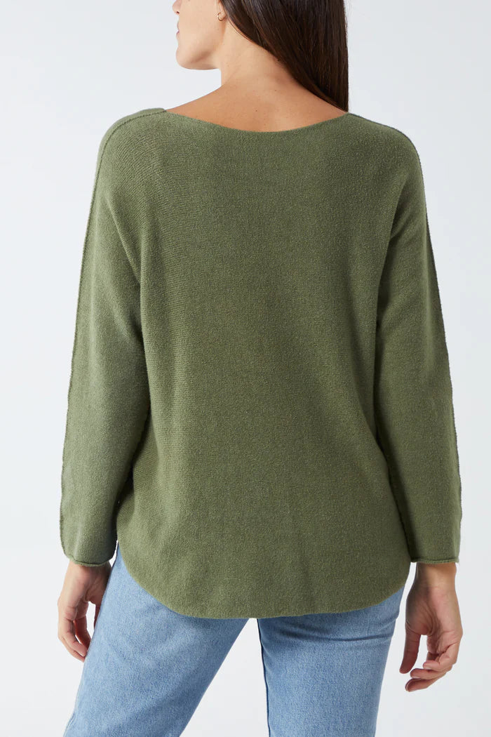 Soft Touch V Neck Jumper in Khaki