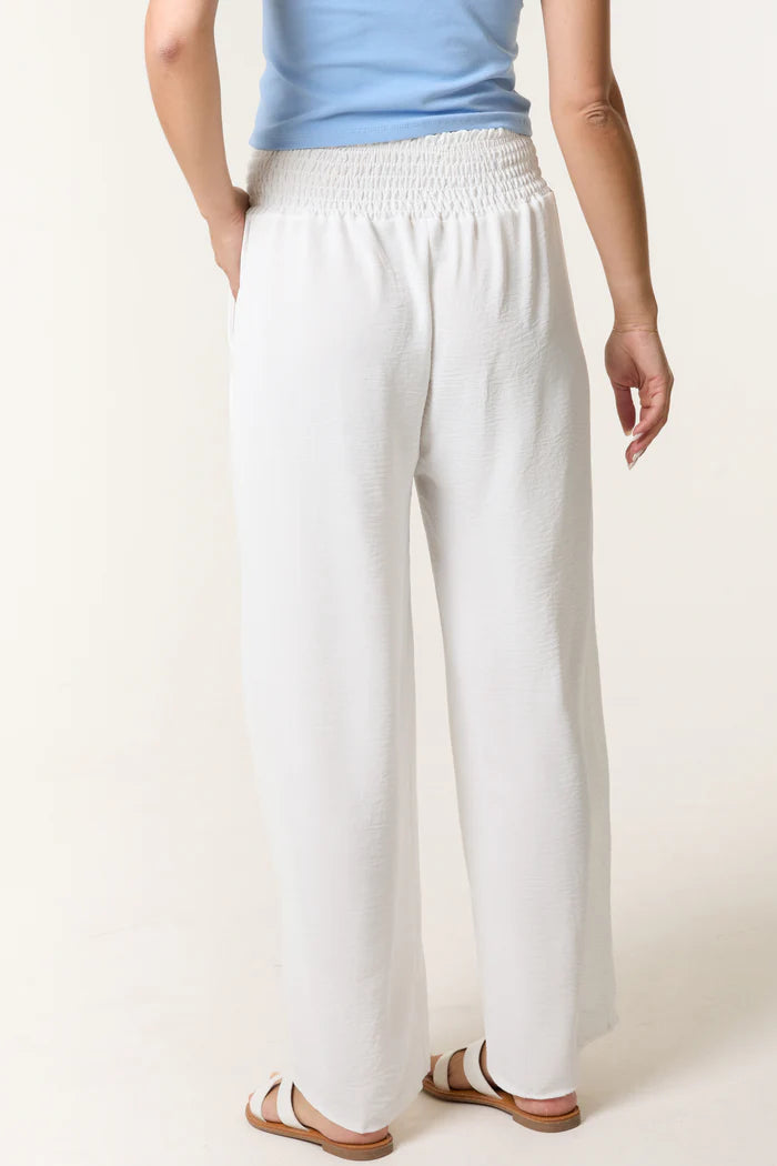 Wide Leg Elasticated Trousers with Pockets in White