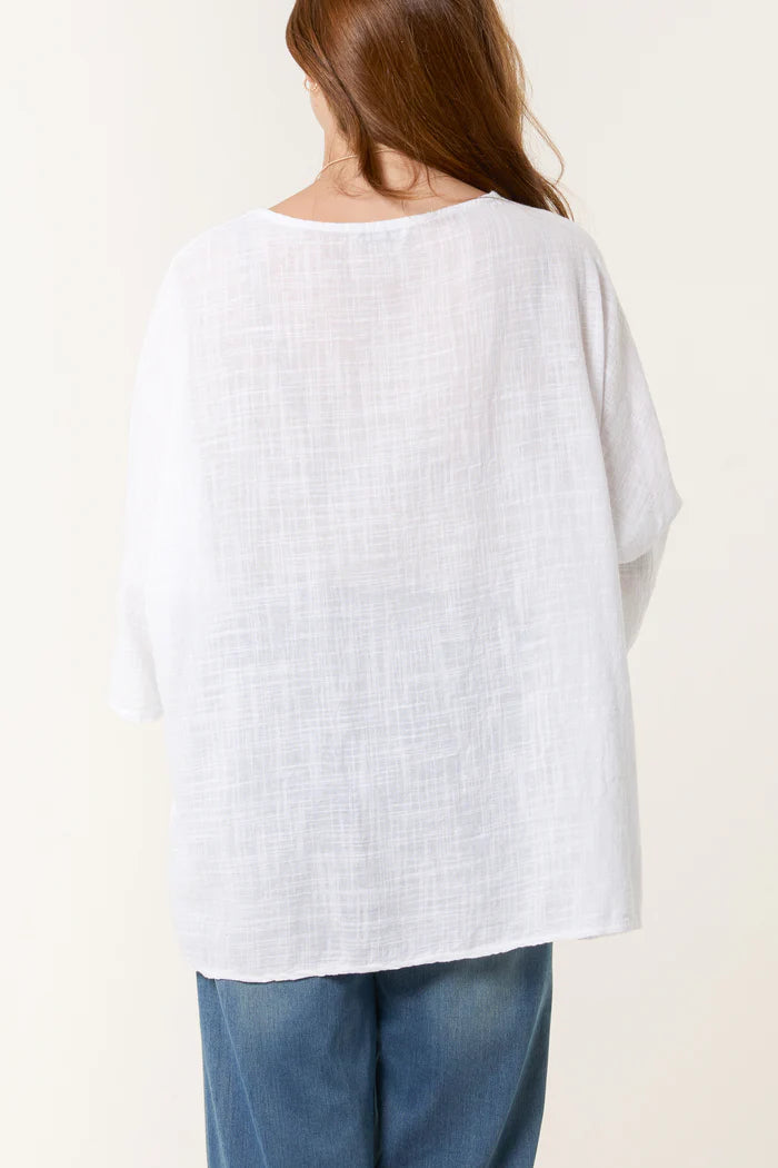 Pure Cotton Round Neck Top in White with Necklace