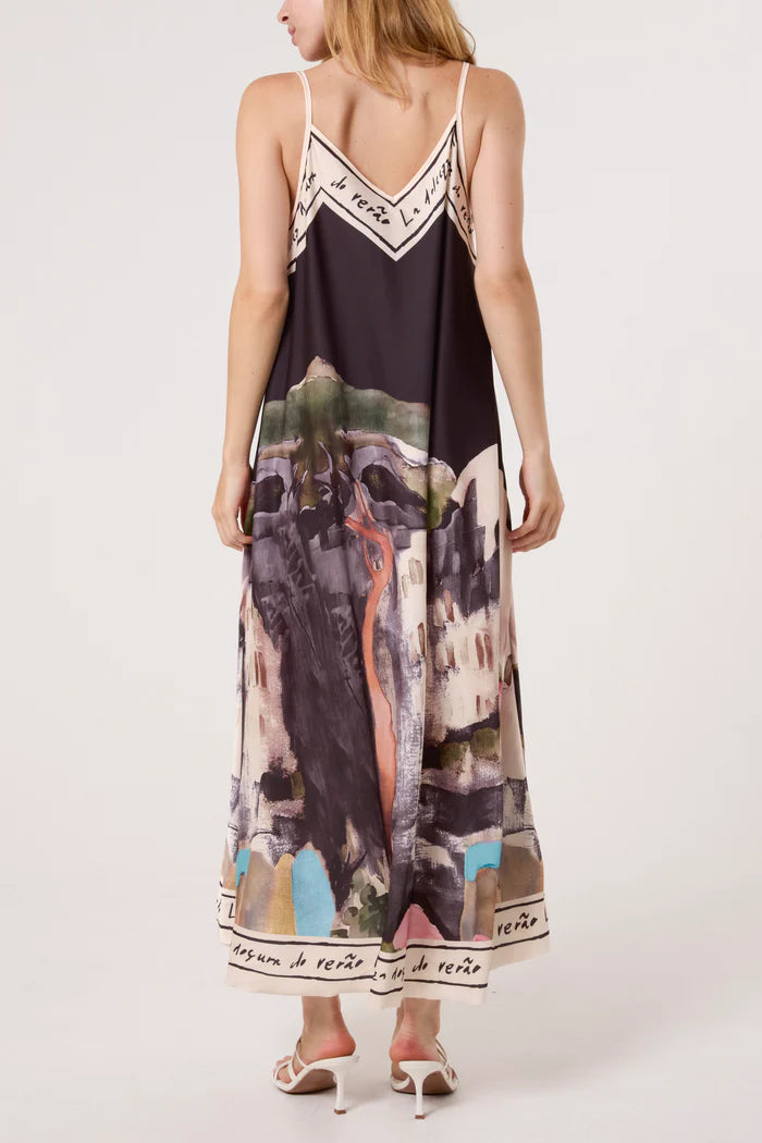 Cami Border Print Swing Dress in Black
