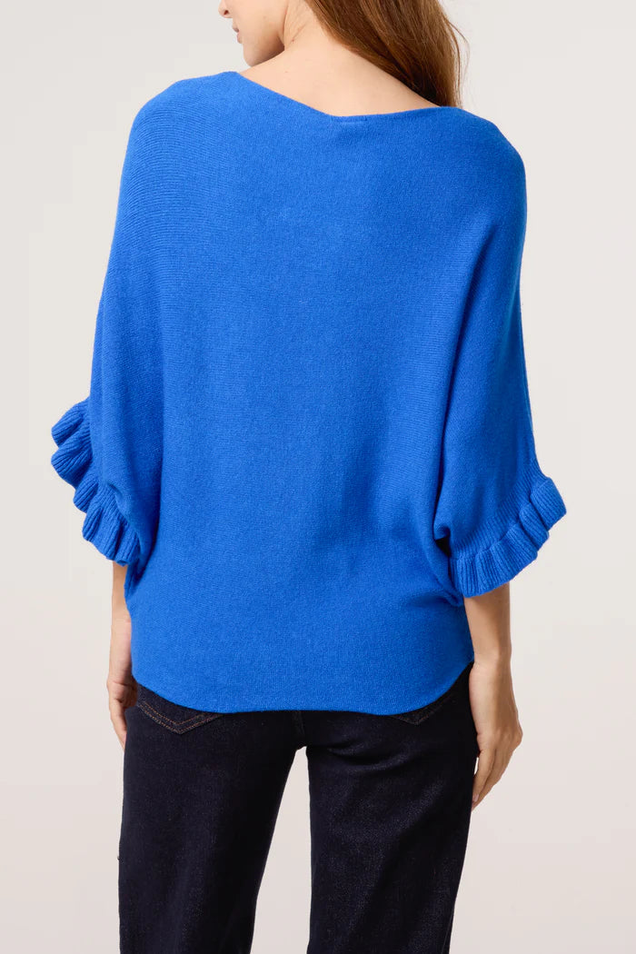 Ruffle Short Sleeve Knit Top in Royal Blue