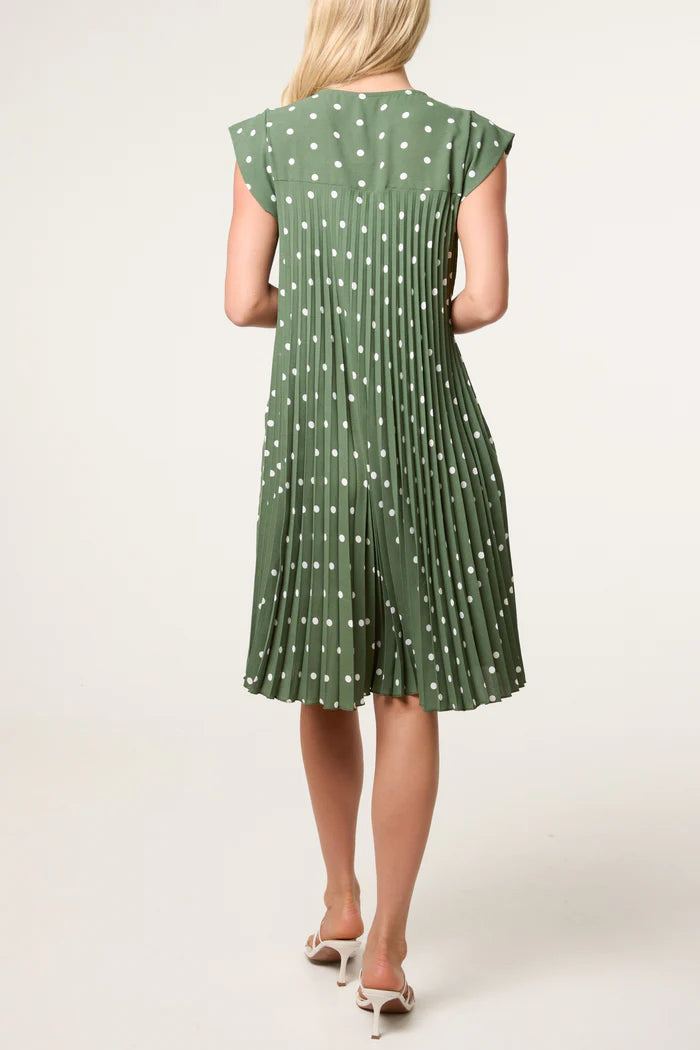 Cap Sleeve Polka Dot Mini Dress in Green