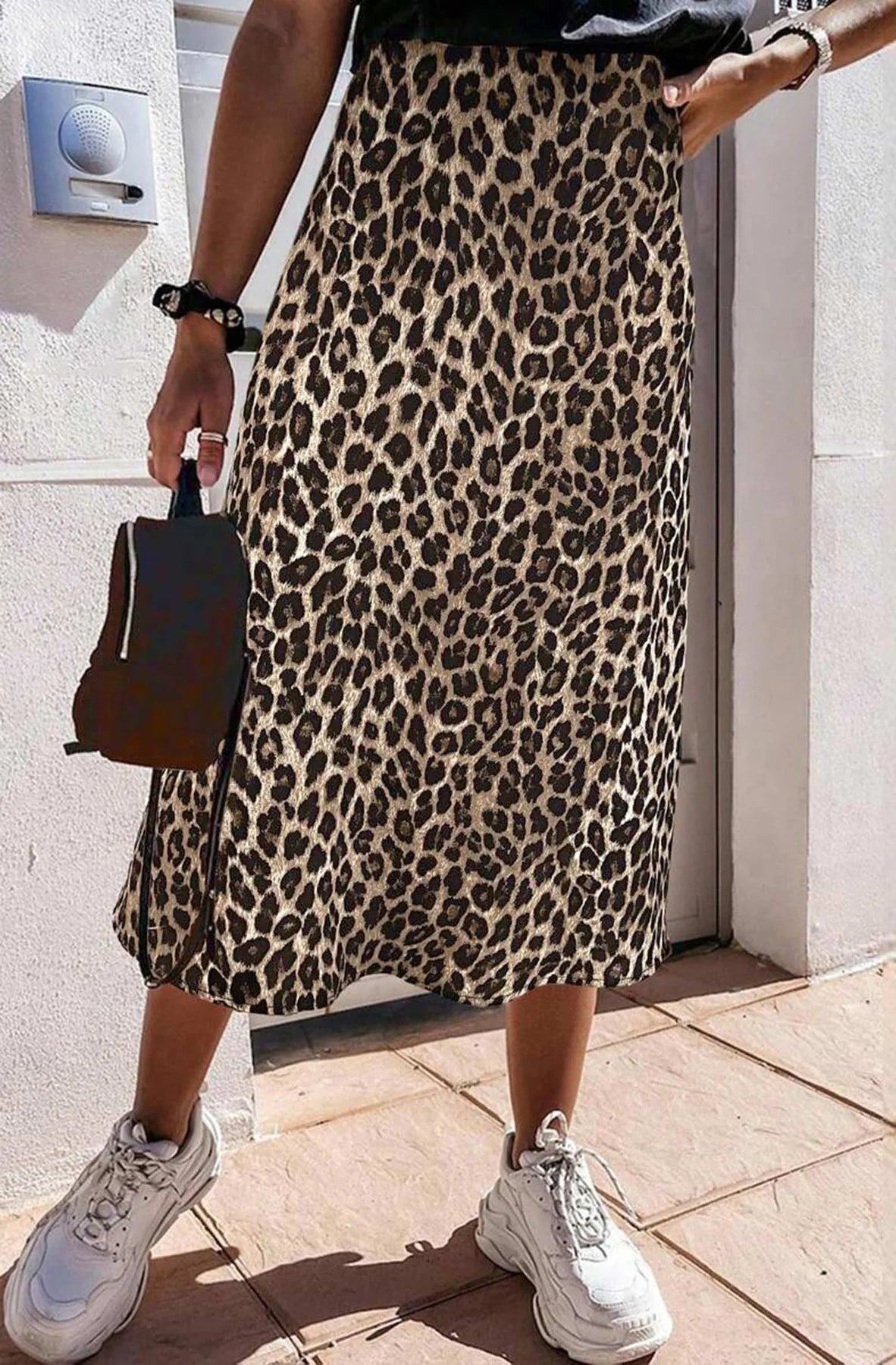 Satin Leopard Print Skirt