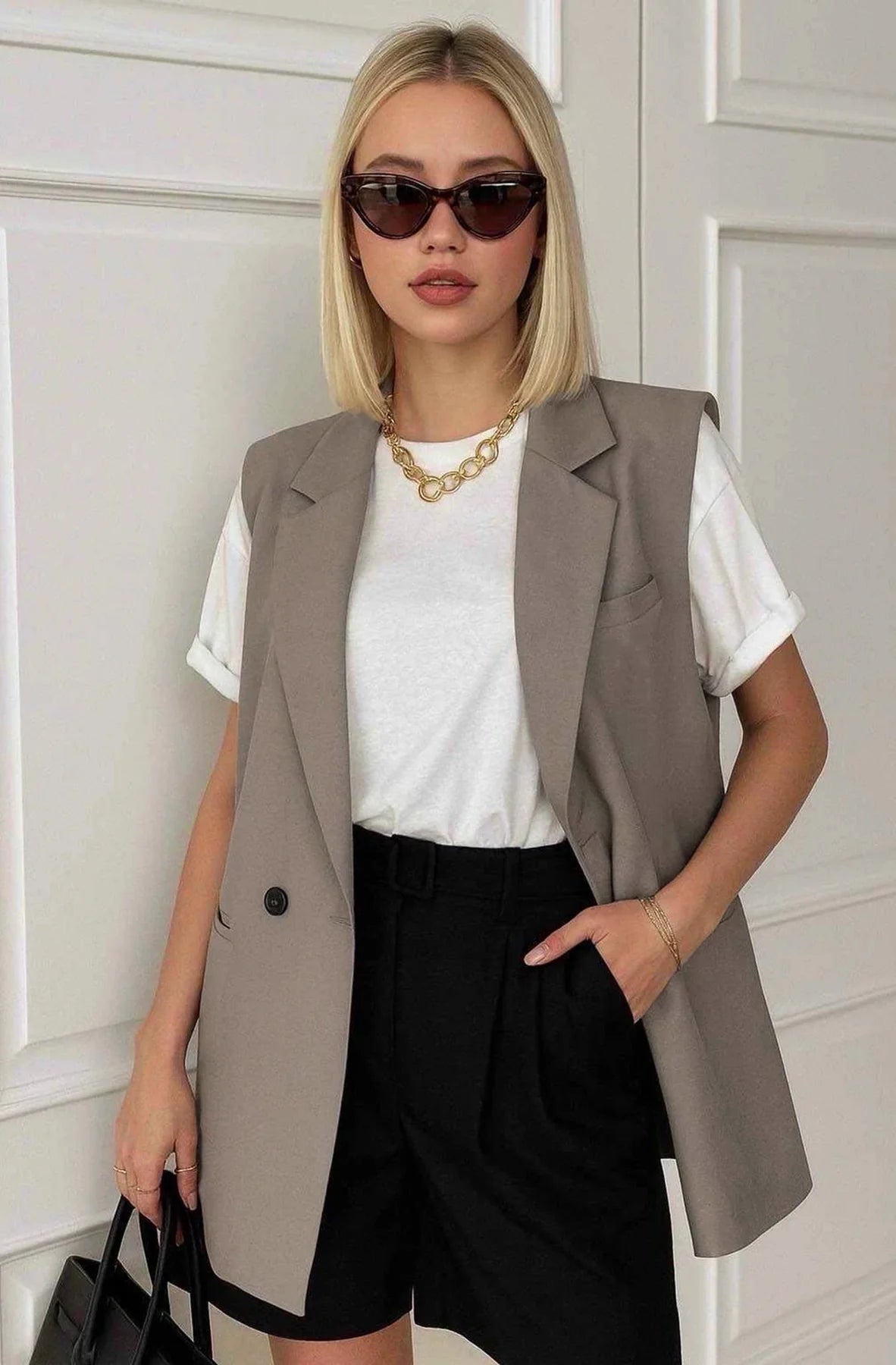 Sleeveless Longline Blazer Vest
