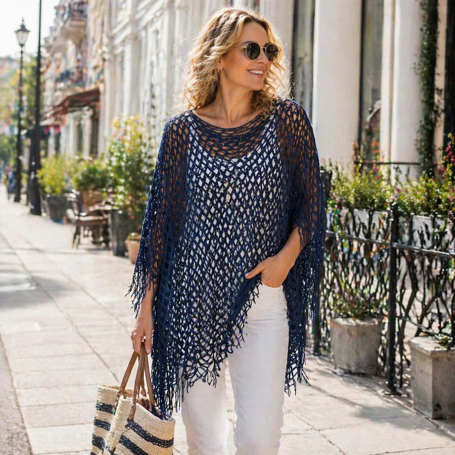 Summer Metallic Crochet Cover-Up in Navy – One size fits all UK 8–24