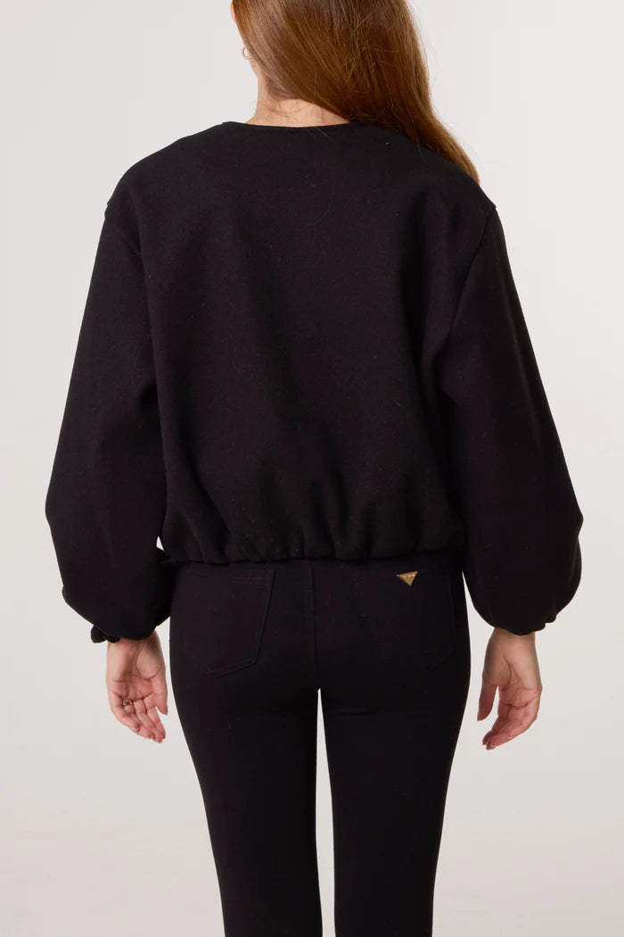 Soft Touch Zip Up Bomber Jacket in Black