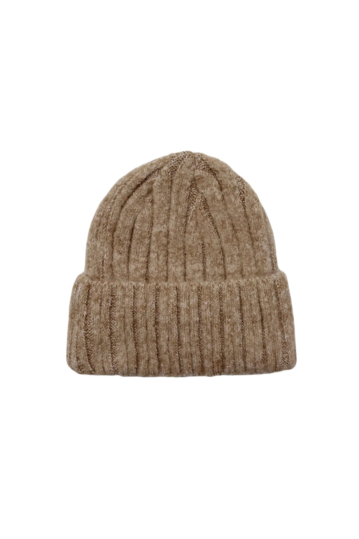 Cosy Plain Knitted Beanie Hat in Camel