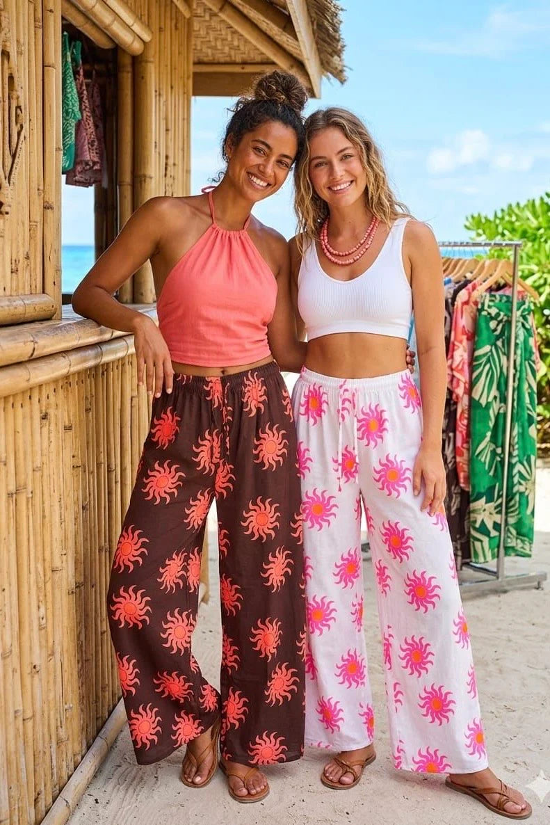 Textured Sun Print Trousers in White
