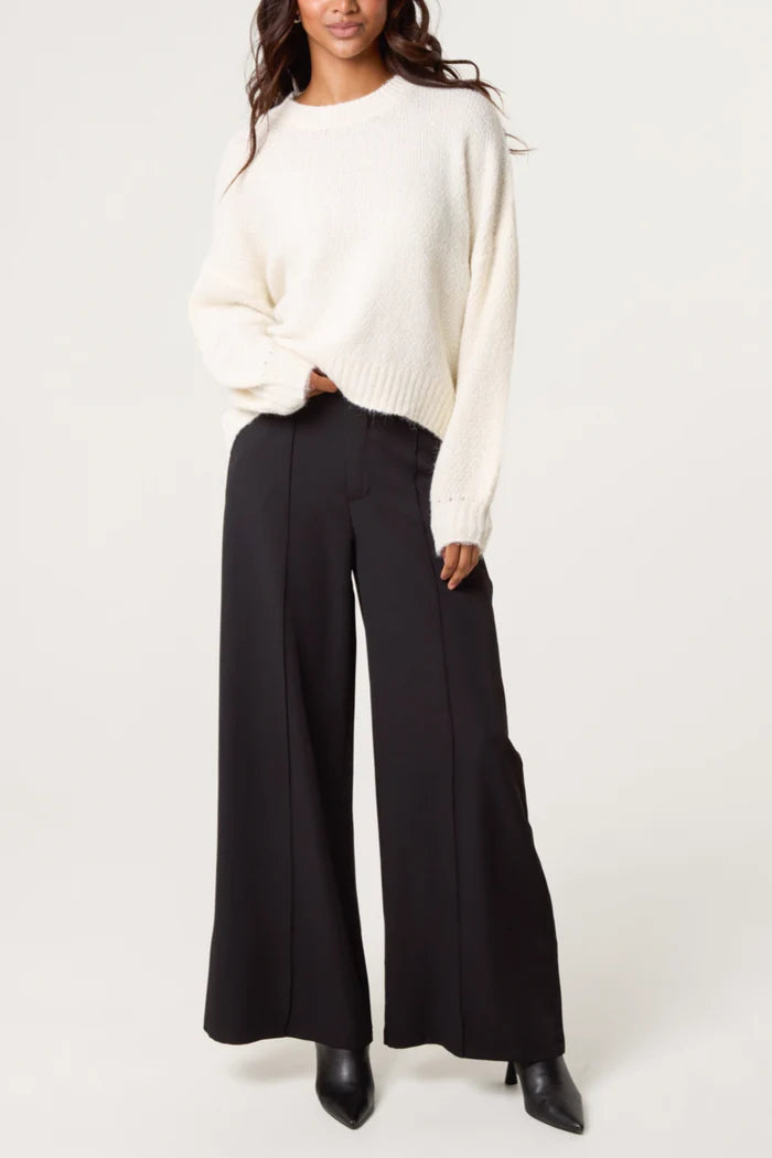 Ivory Textured Knit Crew Neck Jumper with Sparkle