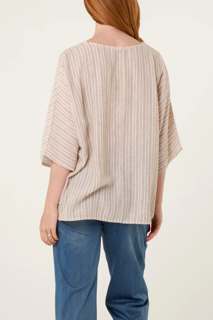Cotton Blend Stripe Batwing Top in Mocha
