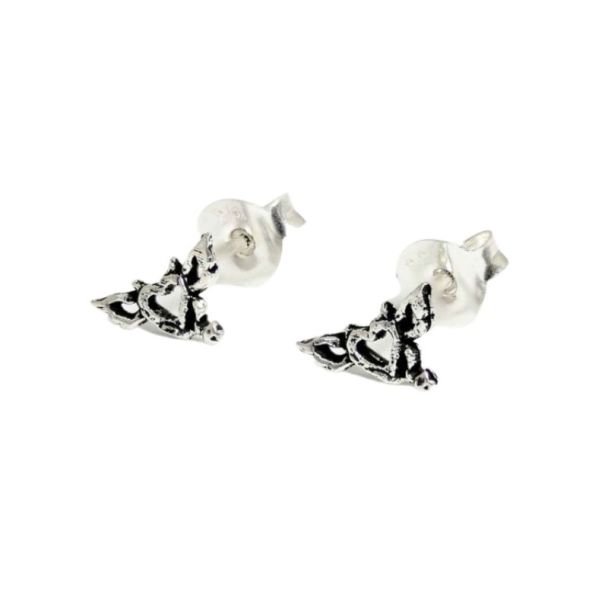 Sterling Silver Open Winged Heart Ear Studs - 6mm